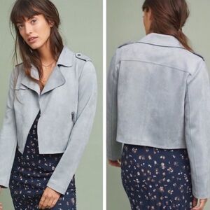 Anthropologie Blue Suede Moto Expressway Jacket S